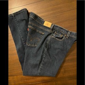 Levis 505 Womens Jeans Size 16 Med Regular Fit Straight Leg Dark Wash Blue Denim